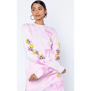 NEW PINK SMILEY HAPPY BOUQUET CREWNECK size S